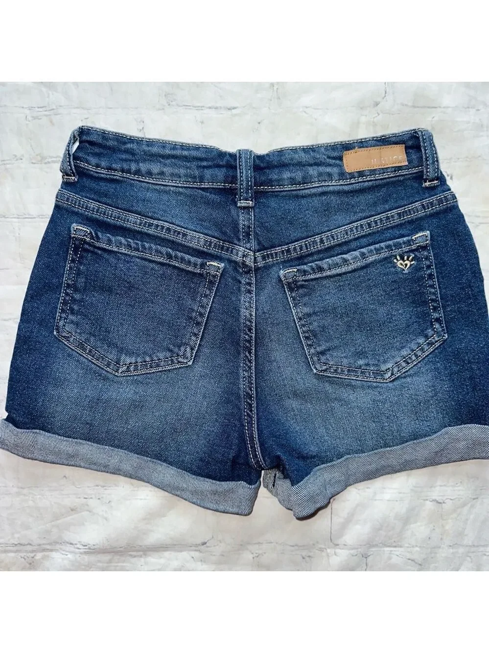 NWOT Girls Size 14 Justice Distressed Destroyed Blue Denim Jean Shorts Rainbow